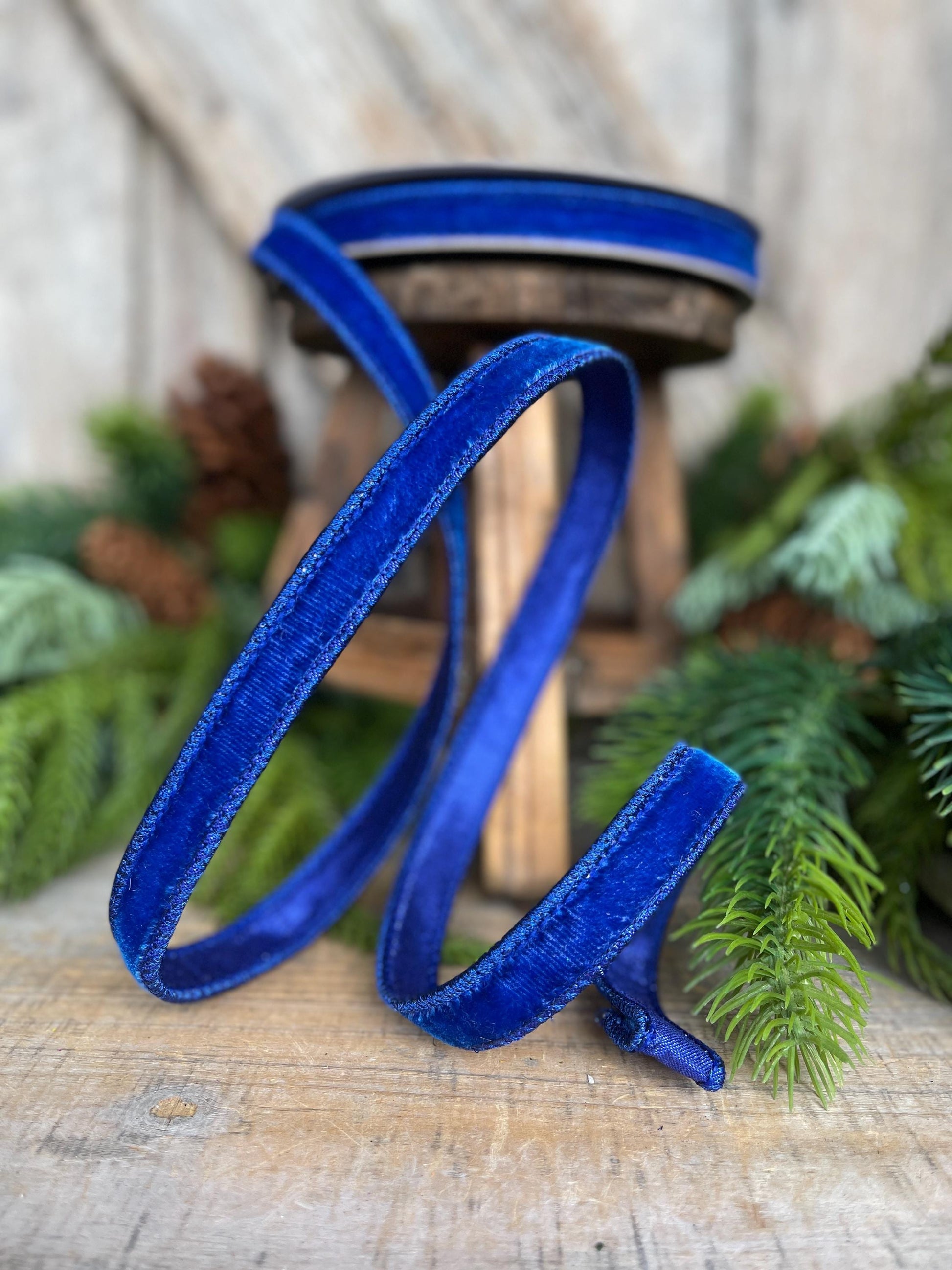 3/4" Blue Velvet Luster Wired Ribbon, Farrisilk Ribbon, Velvet Ribbon