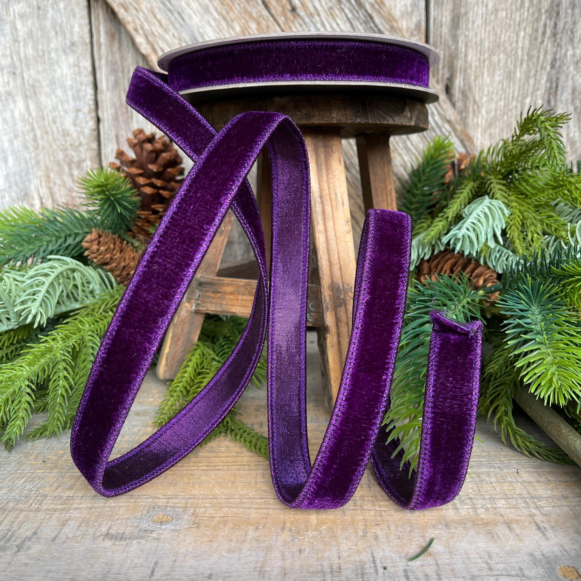 3/4" Purple Velvet Luster Ribbon, Farrisilk Ribbon, Halloween Velvet Ribbon
