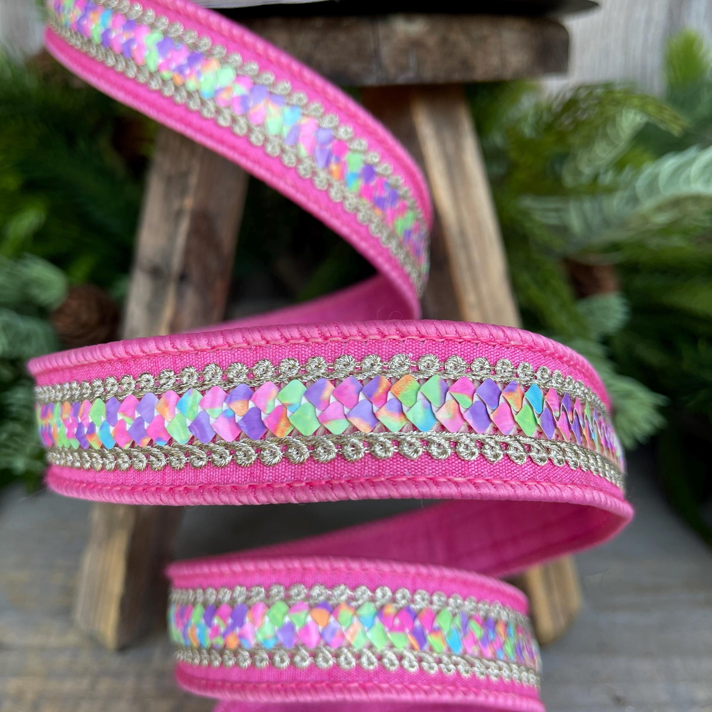 1" Pink Pastel Sequin Ribbon, Farrisilk Ribbon, Sequin RIbbon