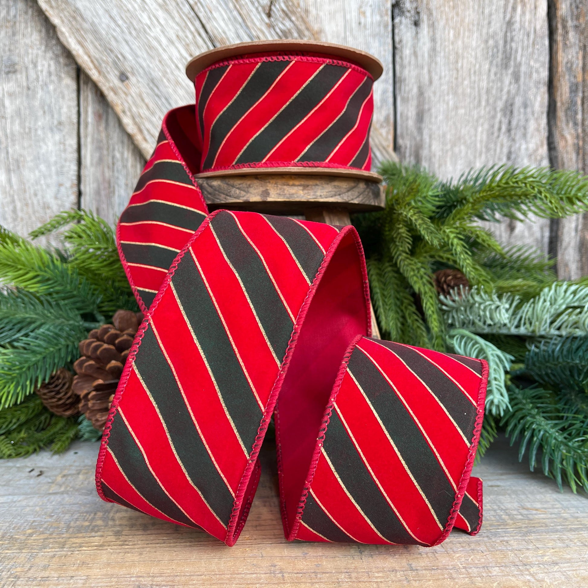 2.5" Red Green Stripe Christmas Ribbon, Christmas Ribbon, 2.5" x 10yds