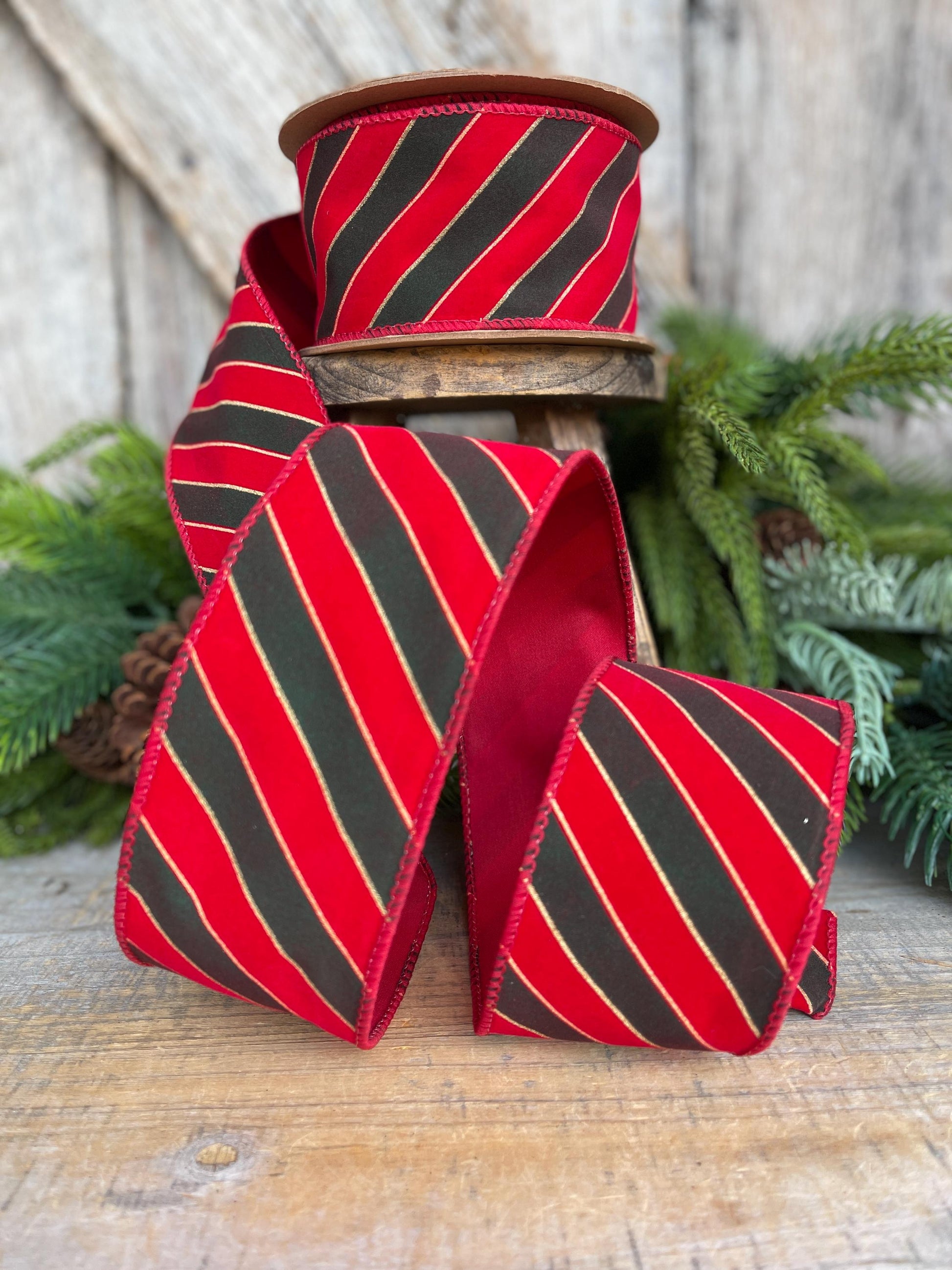 2.5" Red Green Stripe Christmas Ribbon, Christmas Ribbon, 2.5" x 10yds