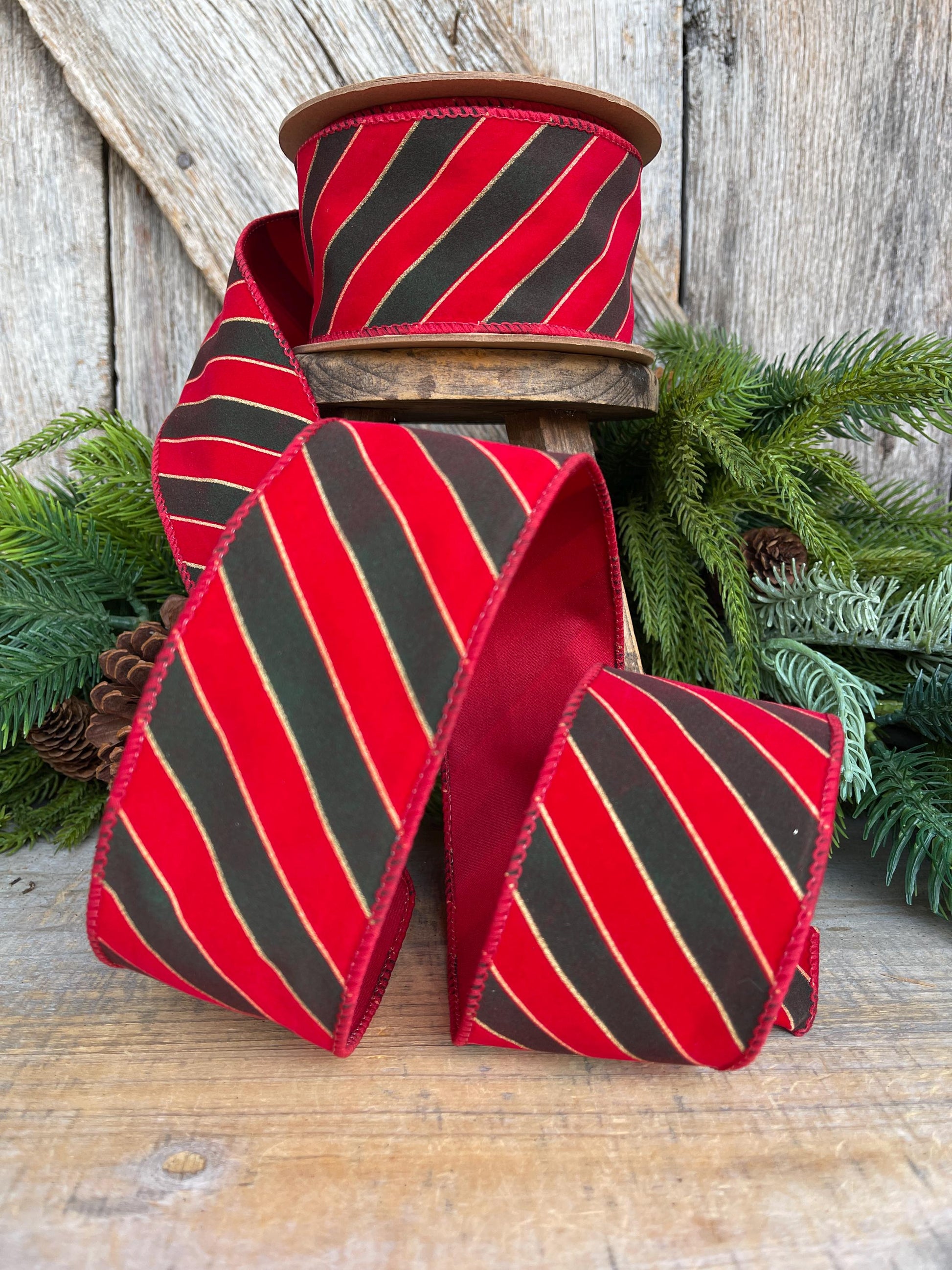 2.5" Red Green Stripe Christmas Ribbon, Christmas Ribbon, 2.5" x 10yds