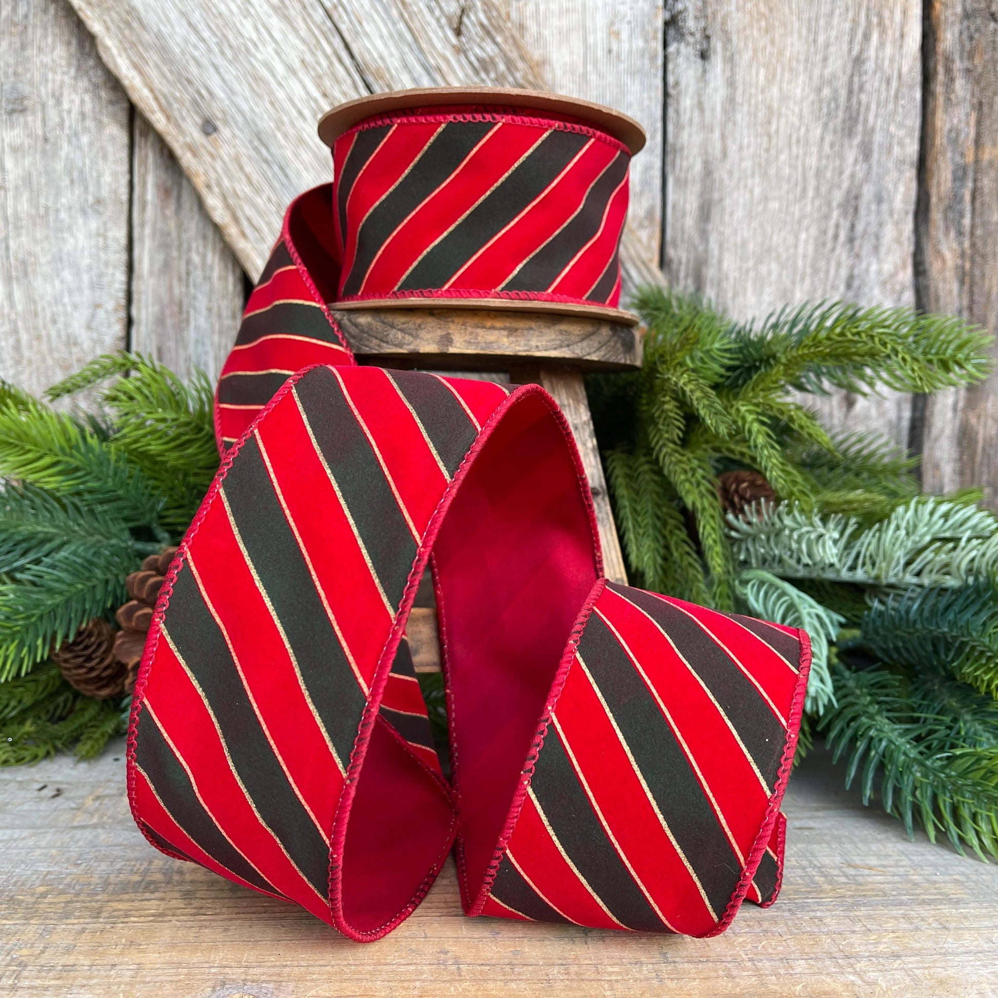 2.5" Red Green Stripe Christmas Ribbon, Christmas Ribbon, 2.5" x 10yds