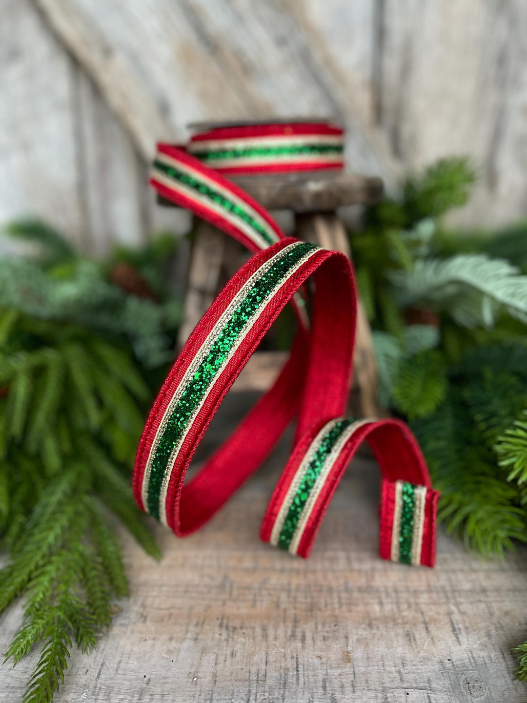 1" Red Green Gold Ribbon, Christmas ribbon, Green Red RIbbon