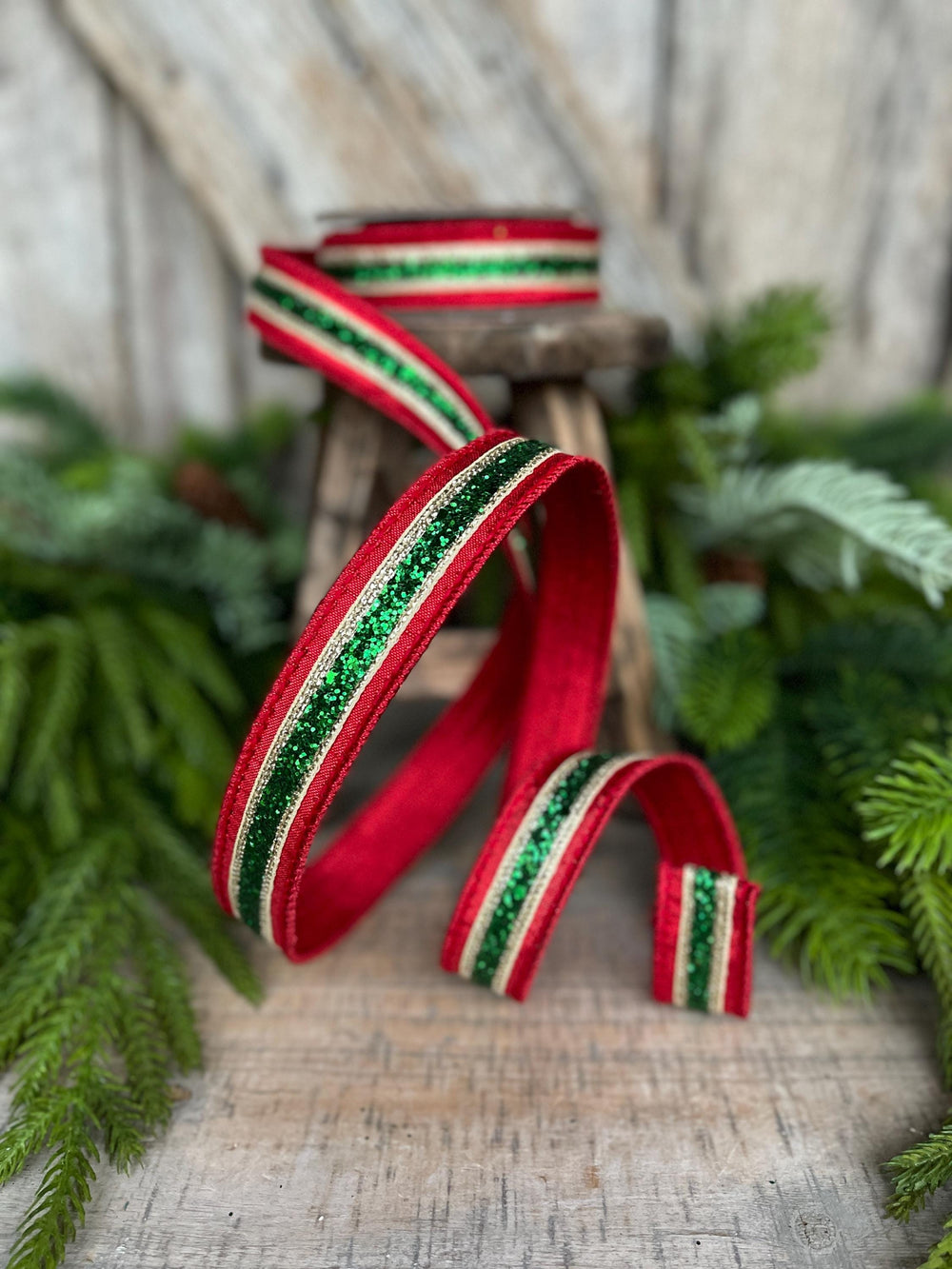 1" Red Green Gold Ribbon, Christmas ribbon, Green Red RIbbon