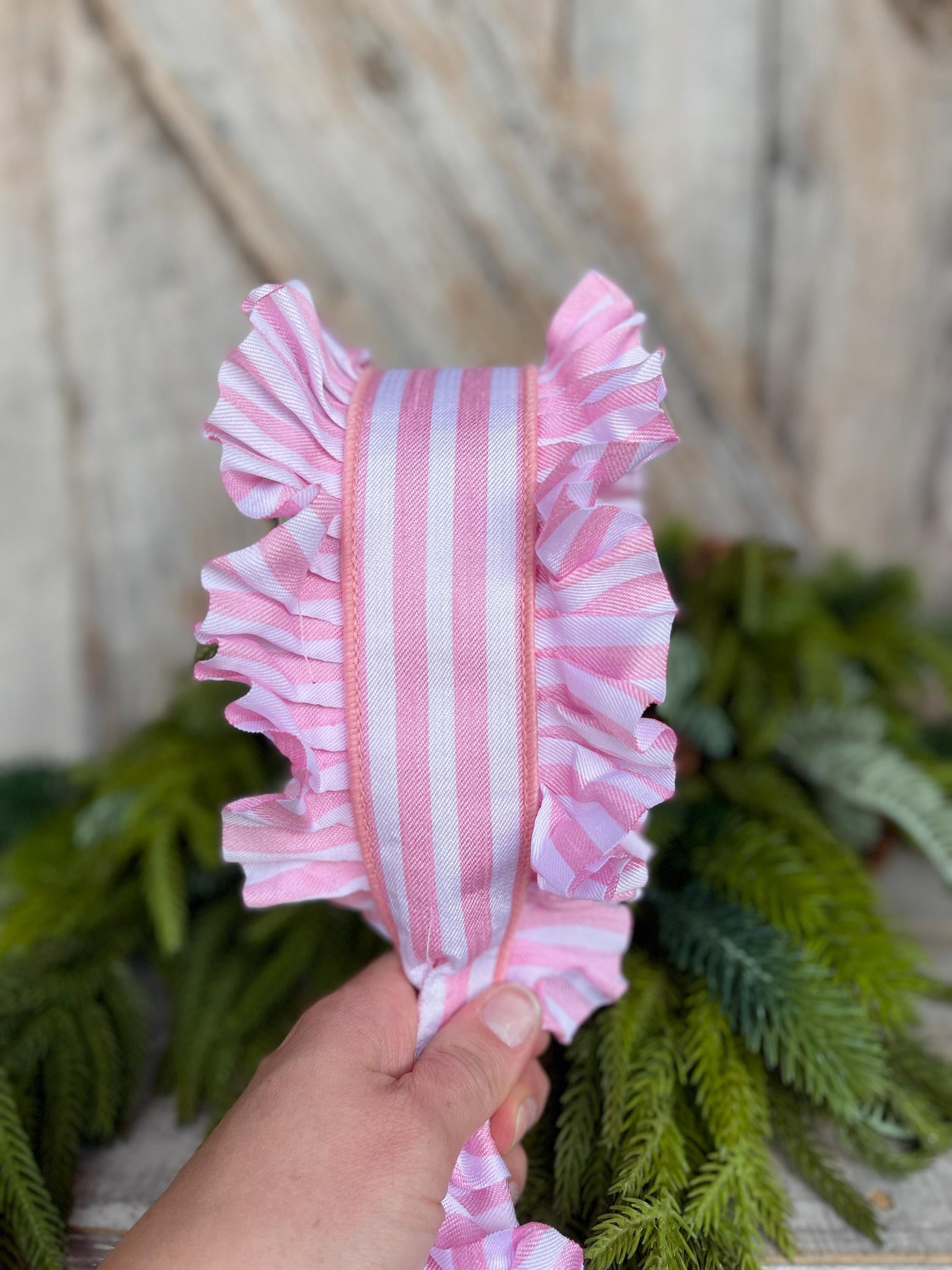 4.5" Pink Ruffle Ribbon, Farrisilk Ribbon, Pink Candy Wrap Ruffle
