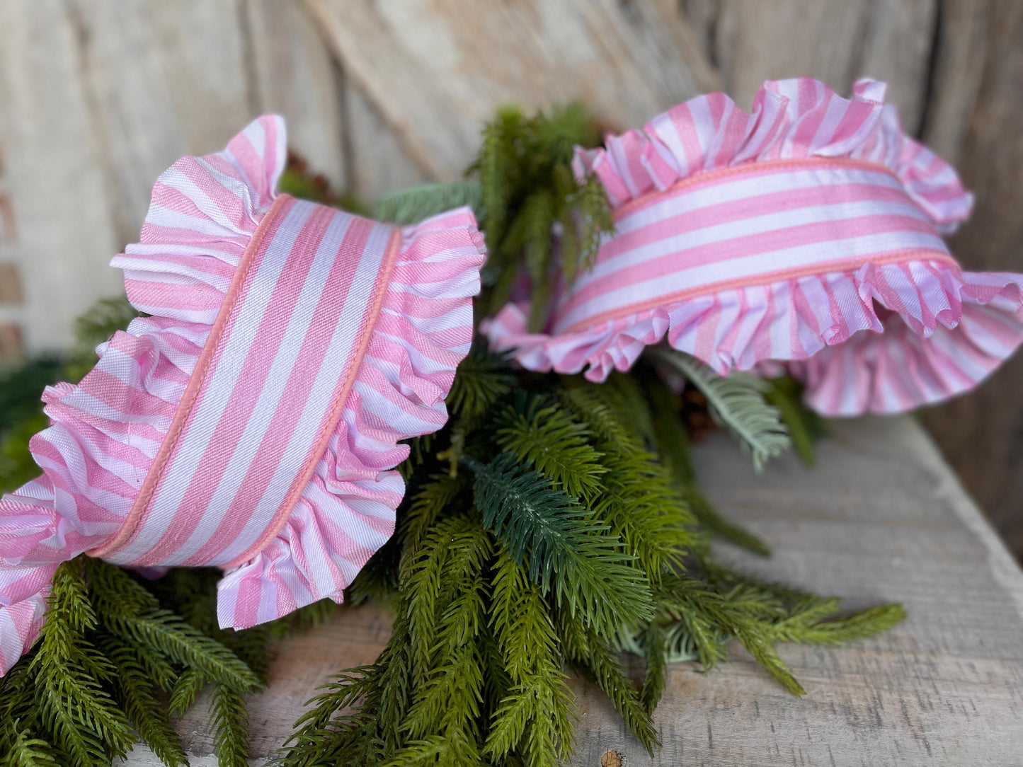 4.5" Pink Ruffle Ribbon, Farrisilk Ribbon, Pink Candy Wrap Ruffle