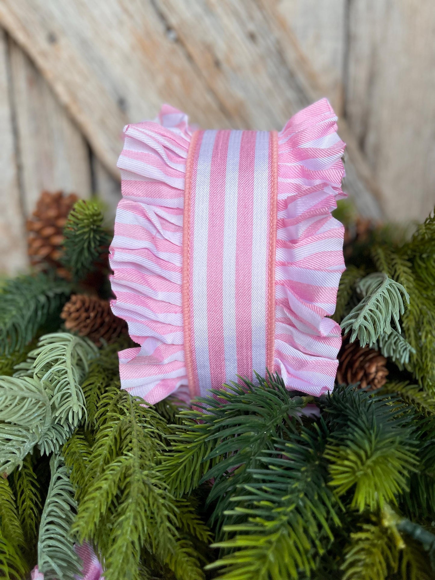 4.5" Pink Ruffle Ribbon, Farrisilk Ribbon, Pink Candy Wrap Ruffle