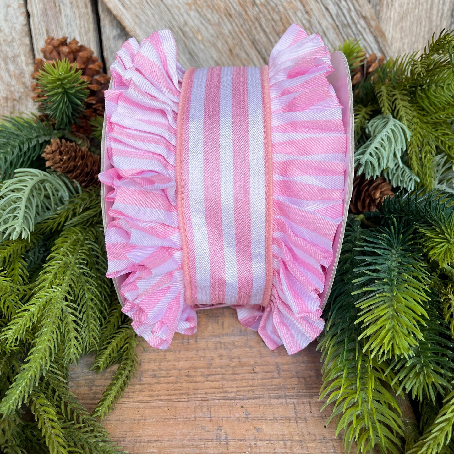 4.5" Pink Ruffle Ribbon, Farrisilk Ribbon, Pink Candy Wrap Ruffle