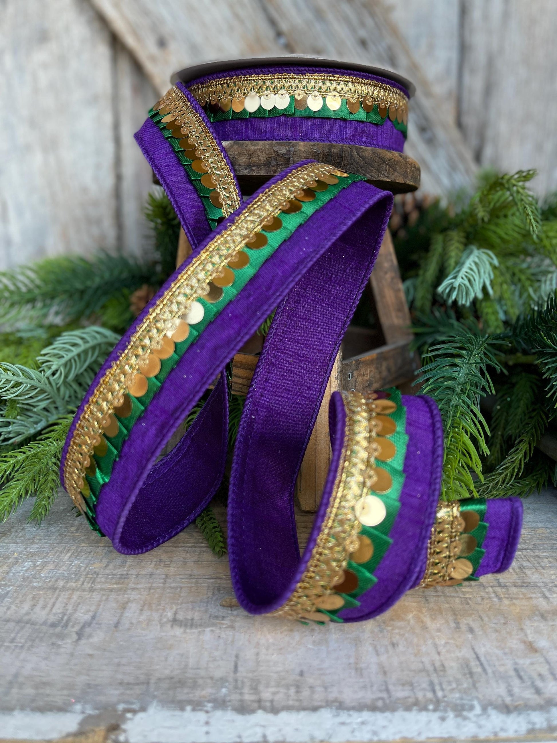 2.5" Mardi Gras Ribbon, Farrisilk Ribbon, Festive Frills