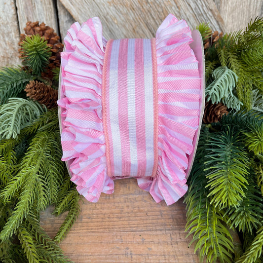 4.5" Pink Ruffle Ribbon, Farrisilk Ribbon, Pink Candy Wrap Ruffle