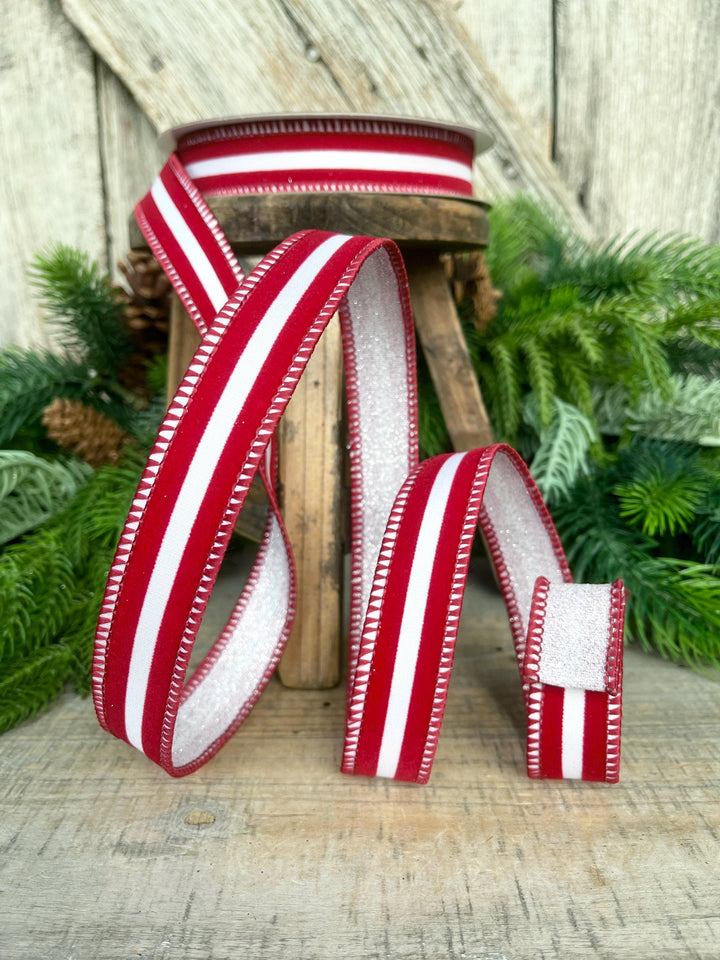 1" Red White Ribbon, Farrisilk Ribbon, Sugar Stripes Ribbon