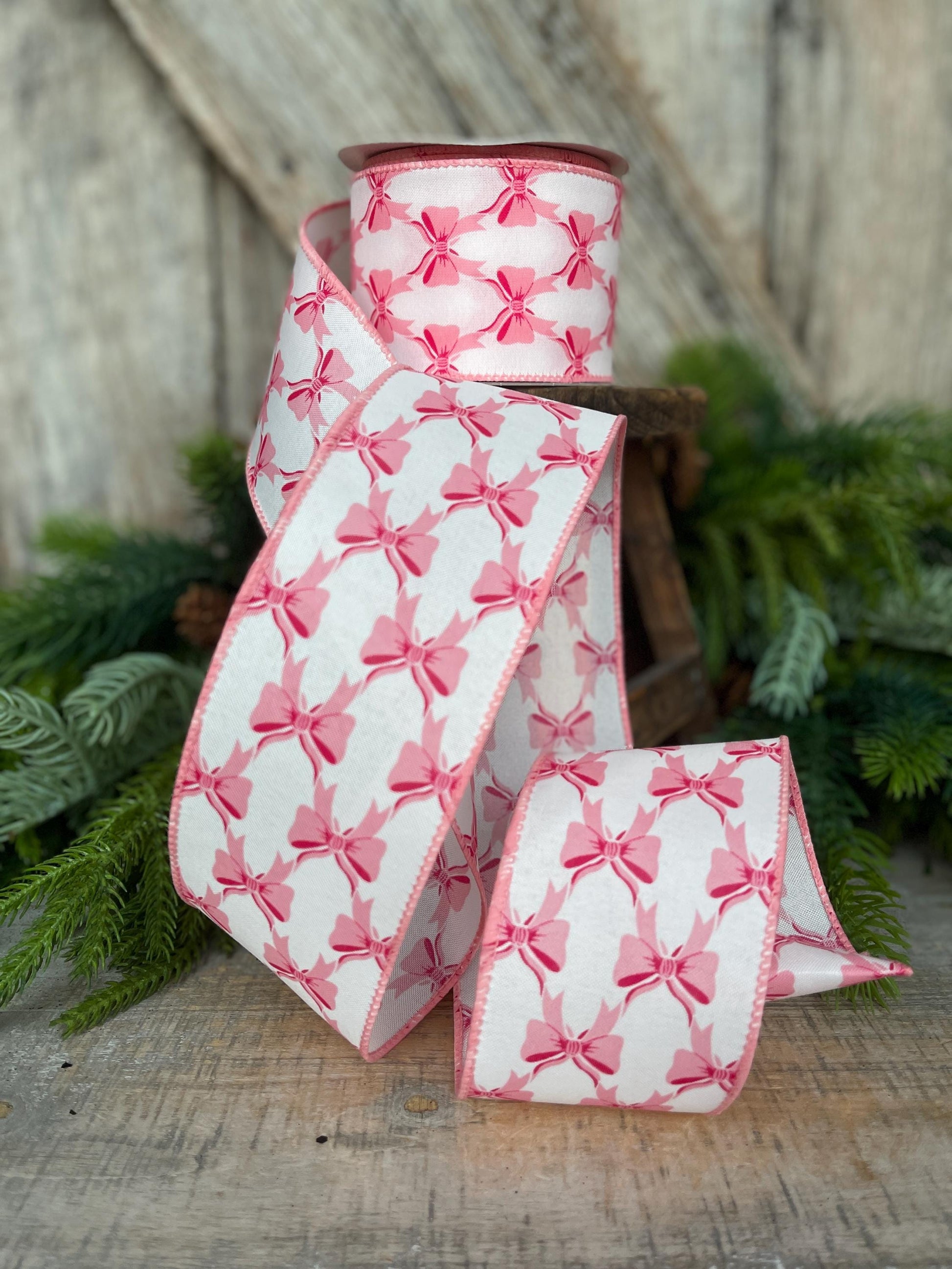 2.5" Coquette Pink Bow Ribbon, Pink Bow Ribbon, Pink Christmas Ribbon