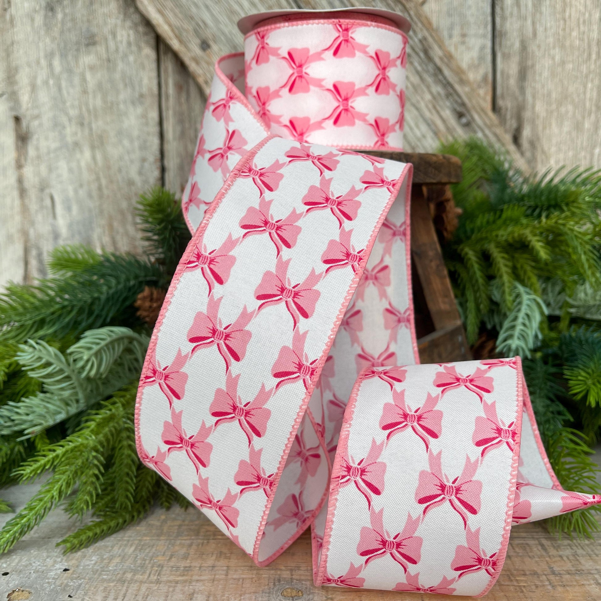 2.5" Coquette Pink Bow Ribbon, Pink Bow Ribbon, Pink Christmas Ribbon, Christmas Gift Wrap Ribbon, Ribbon for Tree, Ribbon for Bows