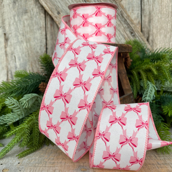 2.5" Coquette Pink Bow Ribbon, Pink Bow Ribbon, Pink Christmas Ribbon