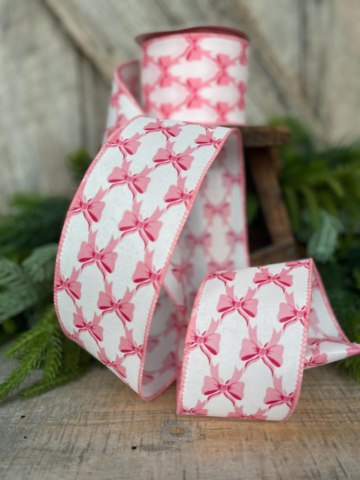 2.5" Coquette Pink Bow Ribbon, Pink Bow Ribbon, Pink Christmas Ribbon