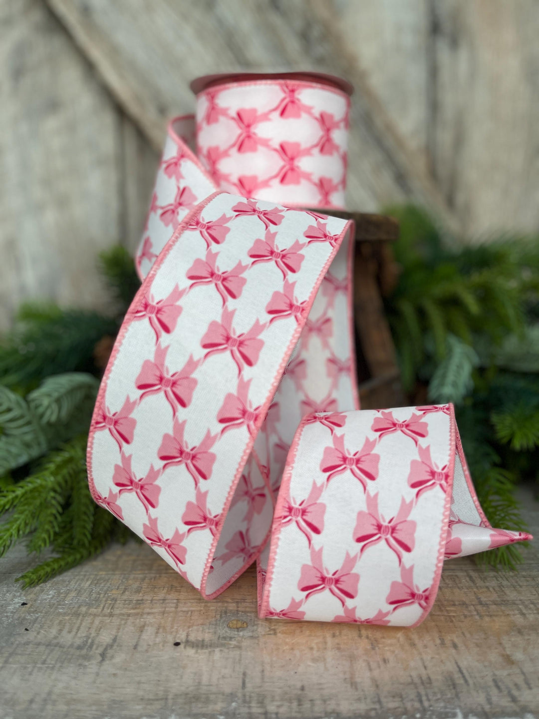 2.5" Coquette Pink Bow Ribbon, Pink Bow Ribbon, Pink Christmas Ribbon