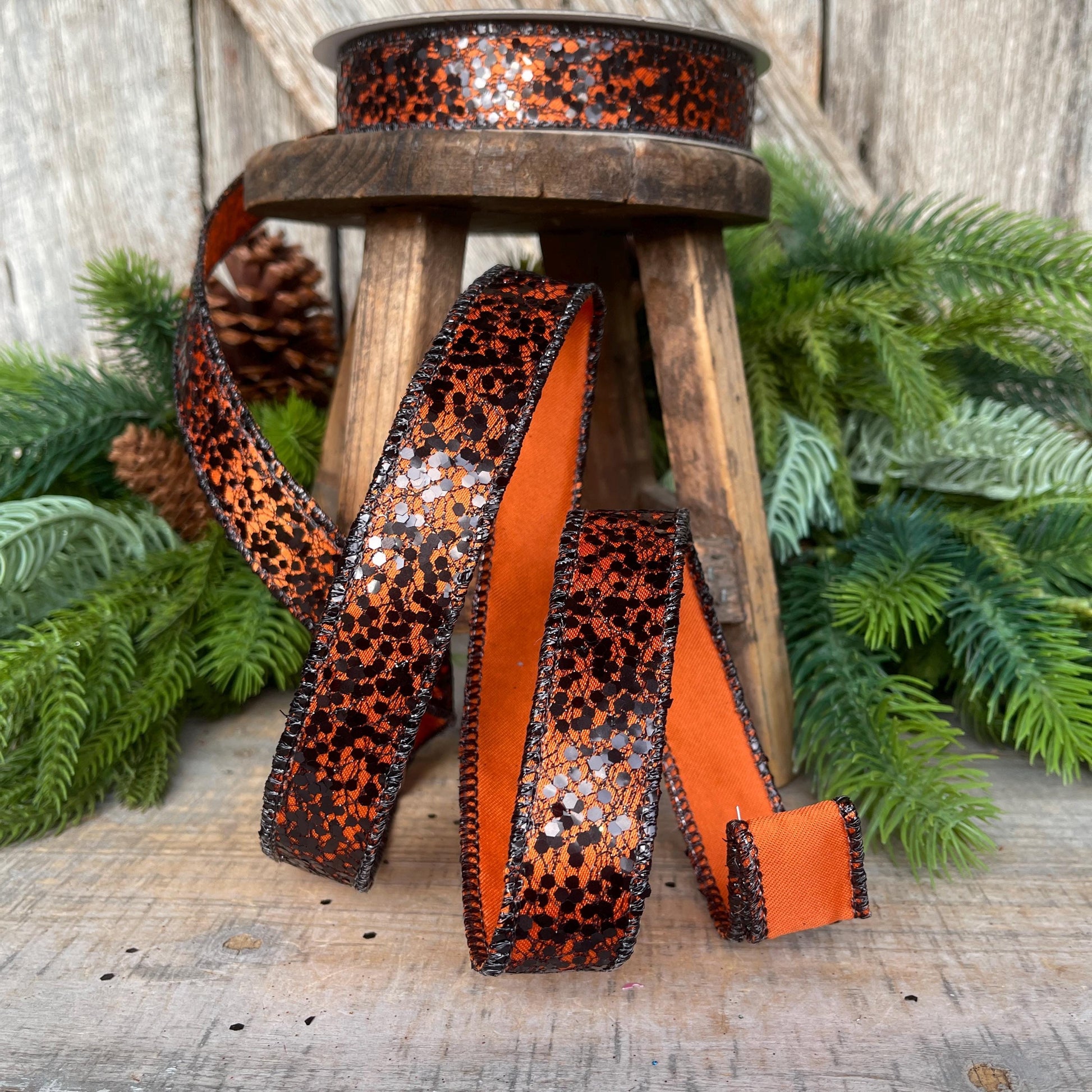 1" Orange Wicked Weave Ribbon, Farrisilk Ribbon, Halloween RIbbon