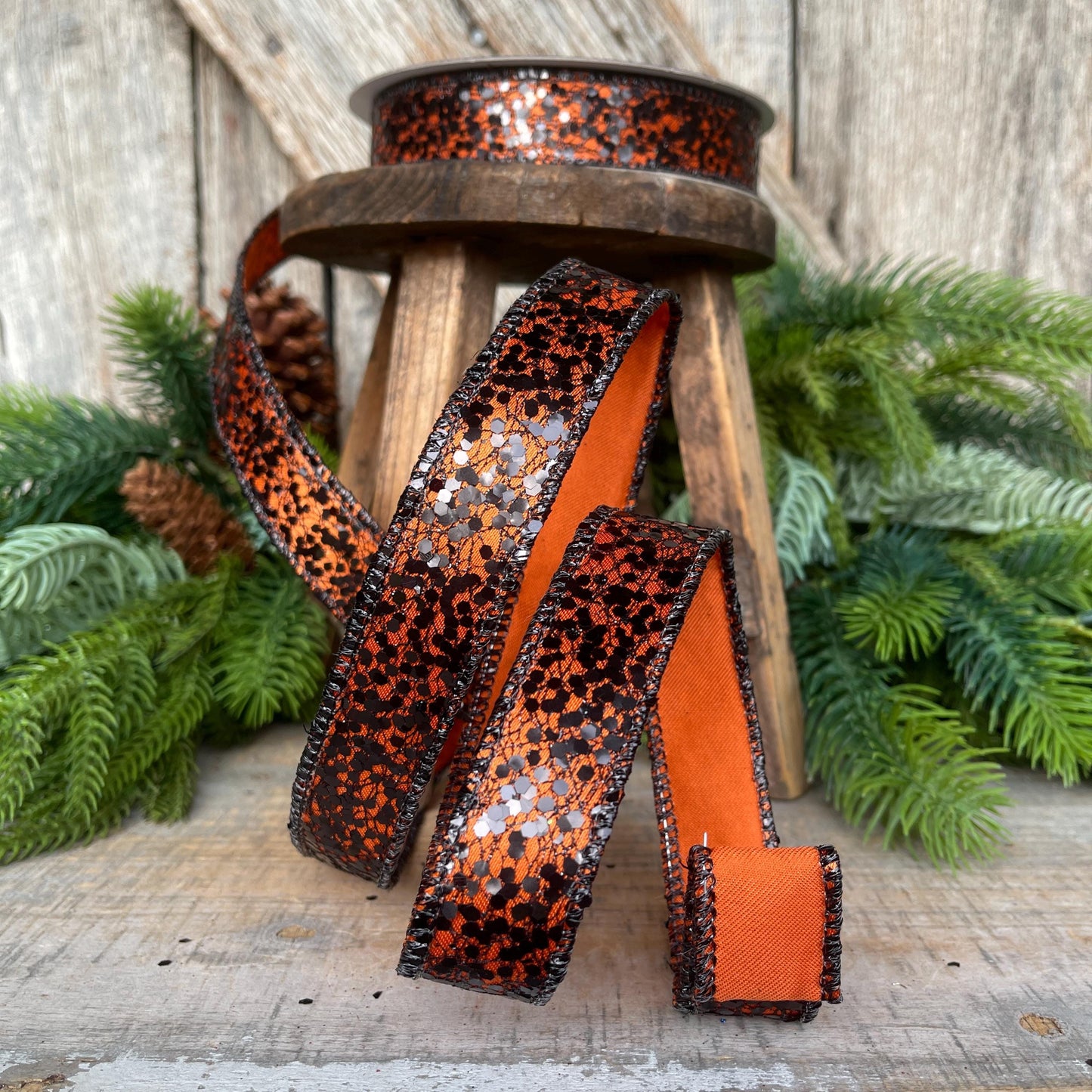 1" Orange Wicked Weave Ribbon, Farrisilk Ribbon, Halloween RIbbon