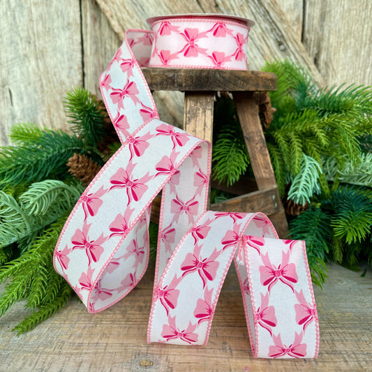 1.5" Coquette Pink Bow Ribbon, Pink Bow Ribbon, Pink Christmas Ribbon