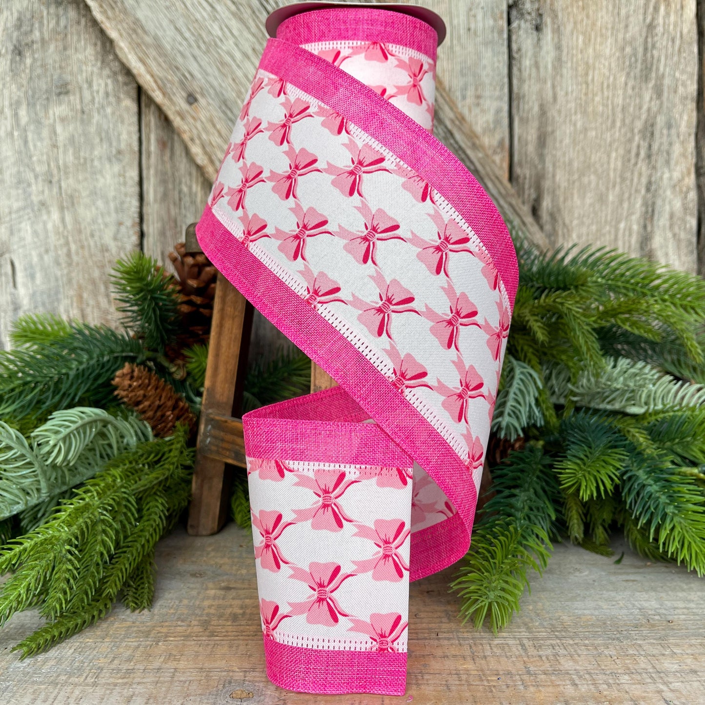 4" Coquette Pink Bow Ribbon, Pink Bow Ribbon, Pink Christmas Ribbon