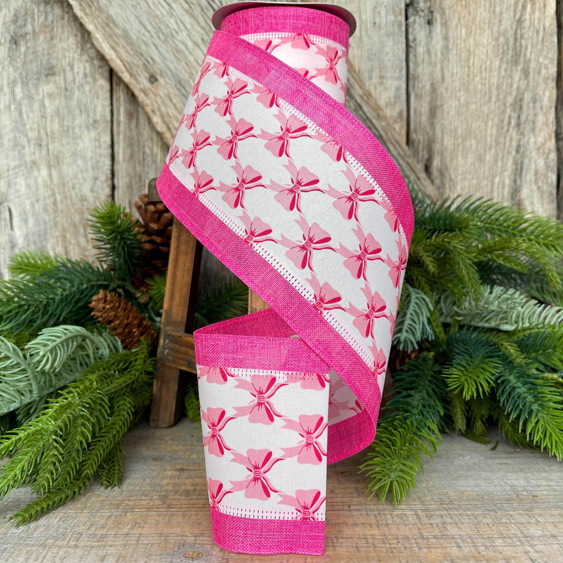 4" Coquette Pink Bow Ribbon, Pink Bow Ribbon, Pink Christmas Ribbon