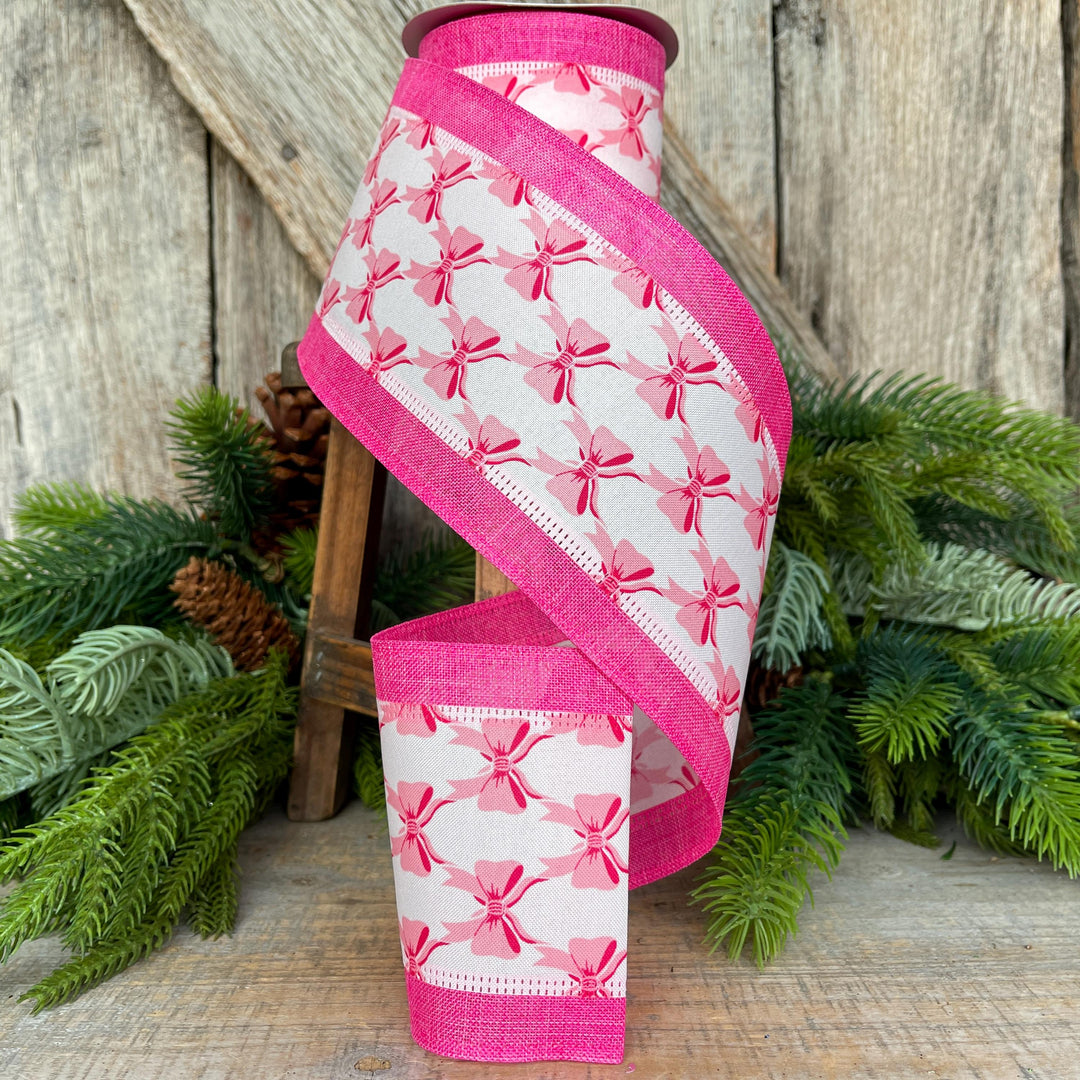4" Coquette Pink Bow Ribbon, Pink Bow Ribbon, Pink Christmas Ribbon