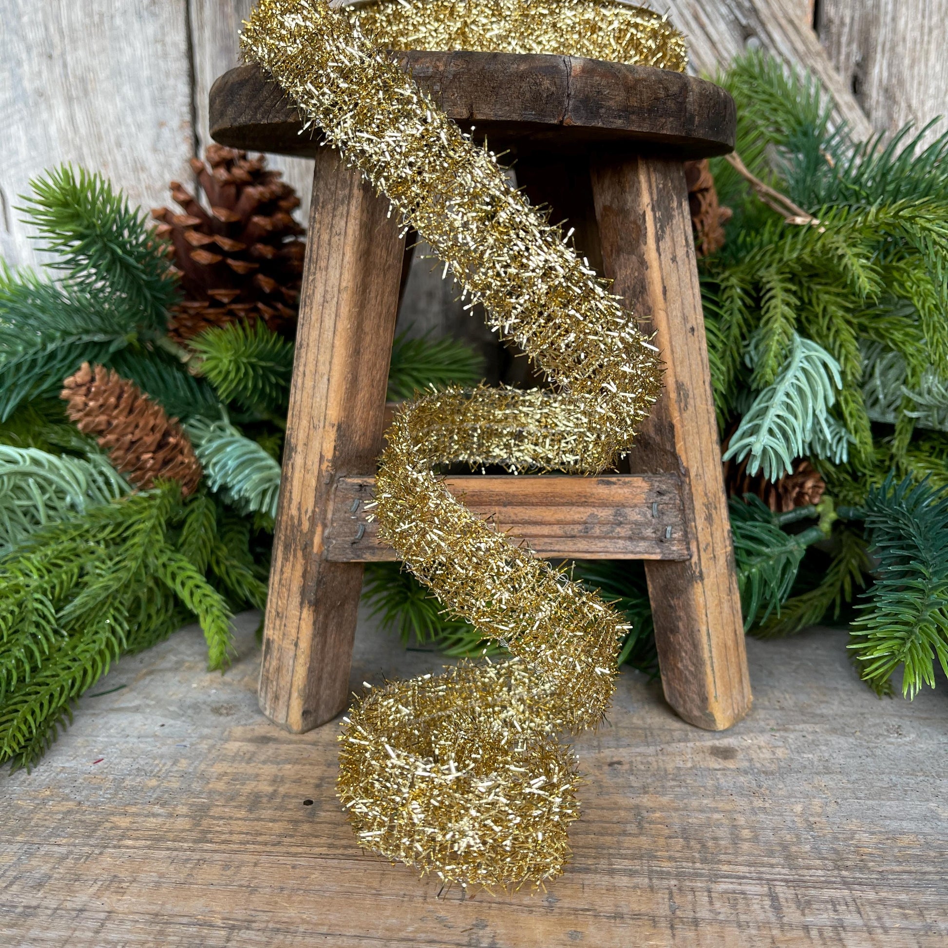 7/8" Gold Tinsel Ribbon, Gold Ribbon, Christmas Ribbon, Narrow Ribbon, Gift Wrap RIbbon, Designer Christmas, 77460-05-15