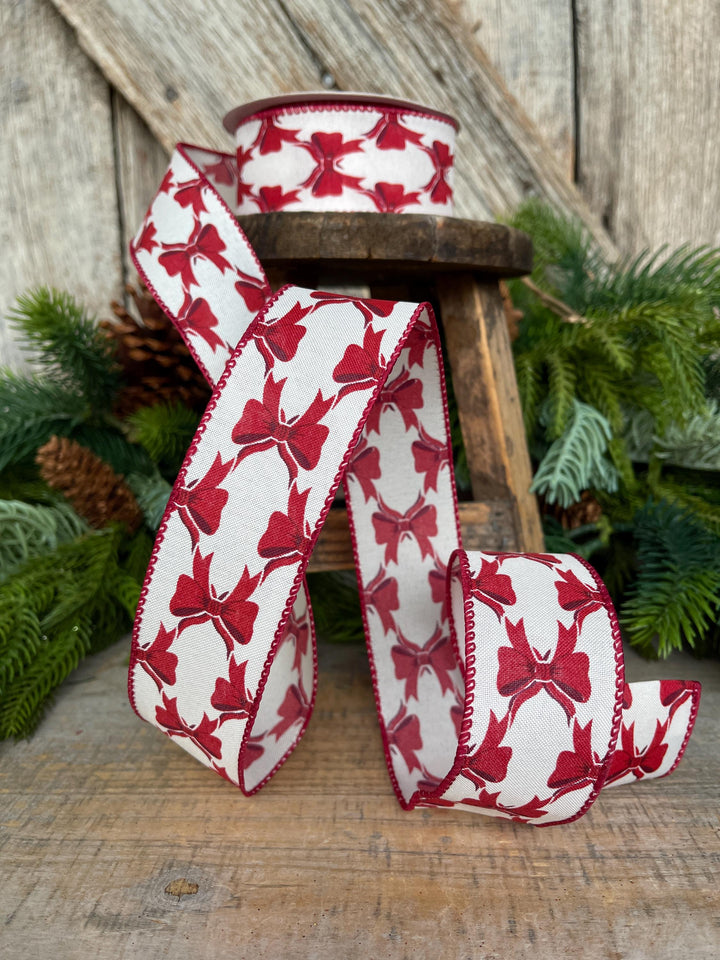 1.5" Coquette Red Bow Ribbon, Red Bow Ribbon, Red Christmas Ribbon