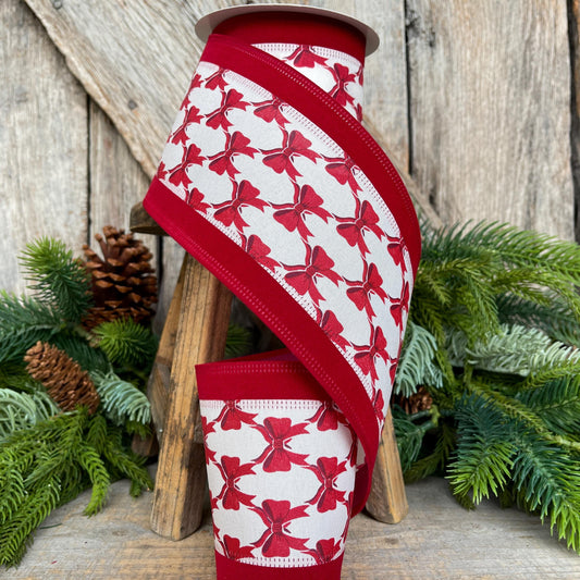 4" Coquette Red Bow Ribbon, Red Bow Ribbon, Red Christmas Ribbon