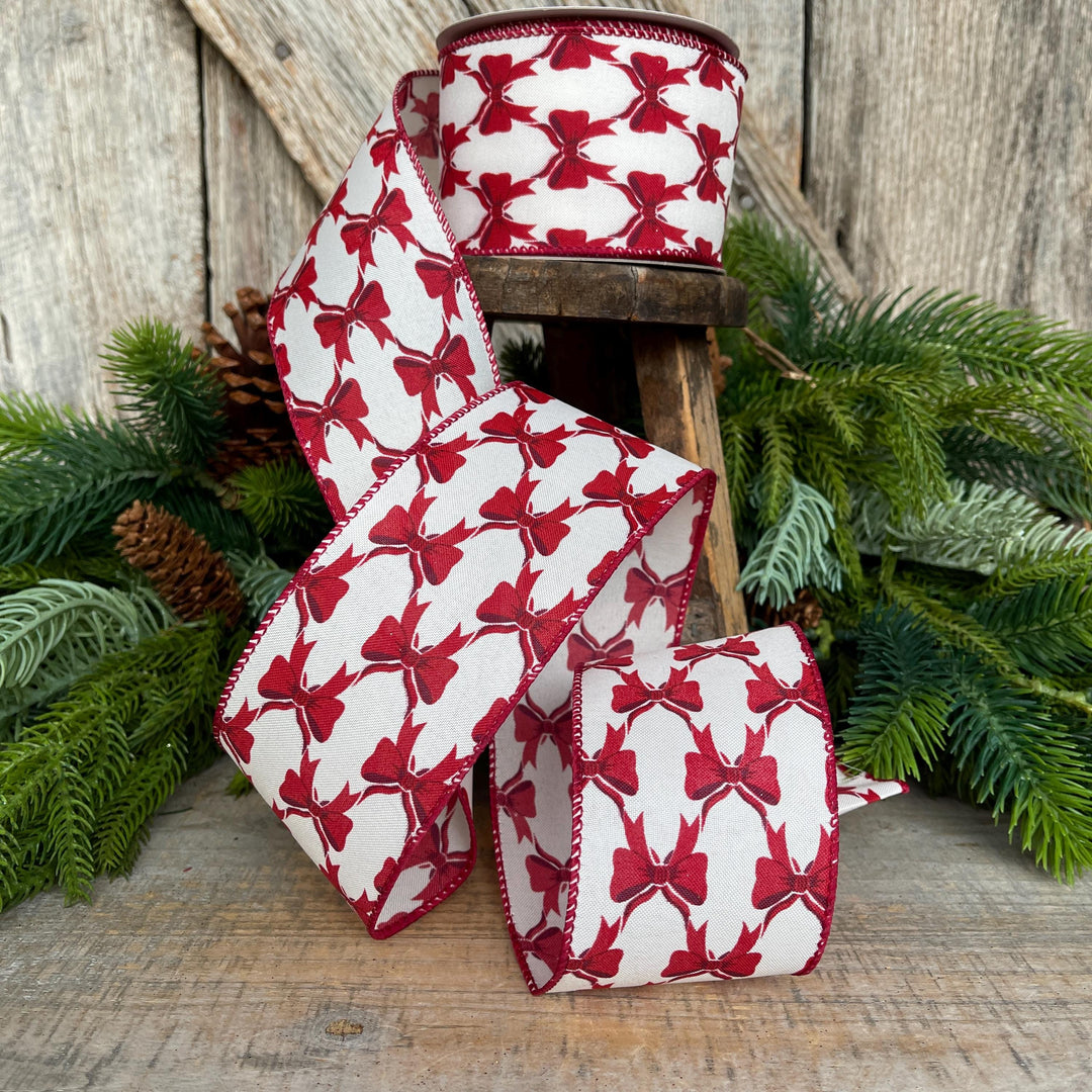 2.5" Coquette Dark Red Bow Ribbon, Red Bow Ribbon, Red Christmas Ribbon