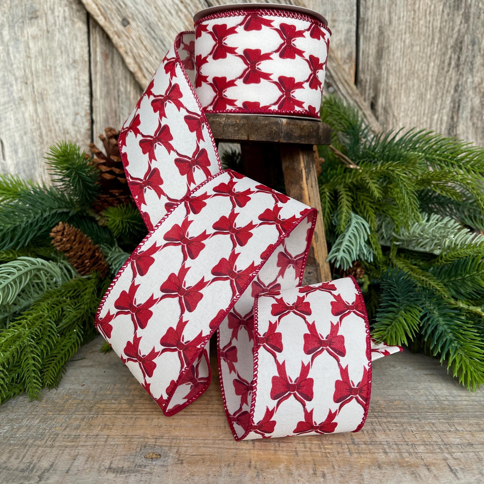 2.5" Coquette Dark Red Bow Ribbon, Red Bow Ribbon, Red Christmas Ribbon