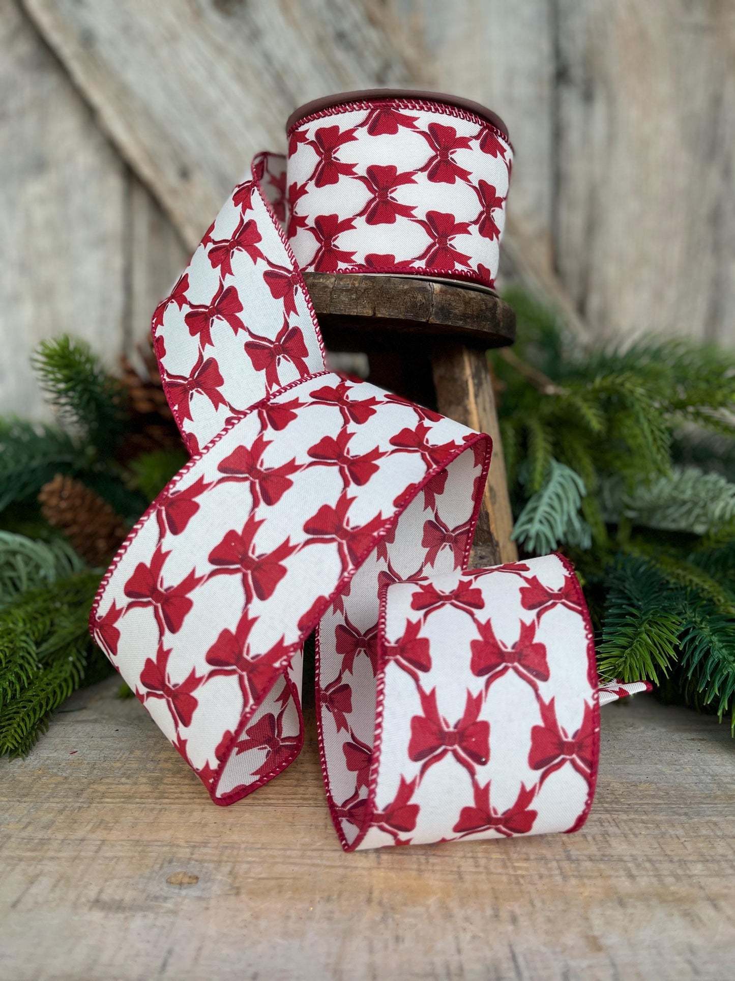 2.5" Coquette Dark Red Bow Ribbon, Red Bow Ribbon, Red Christmas Ribbon