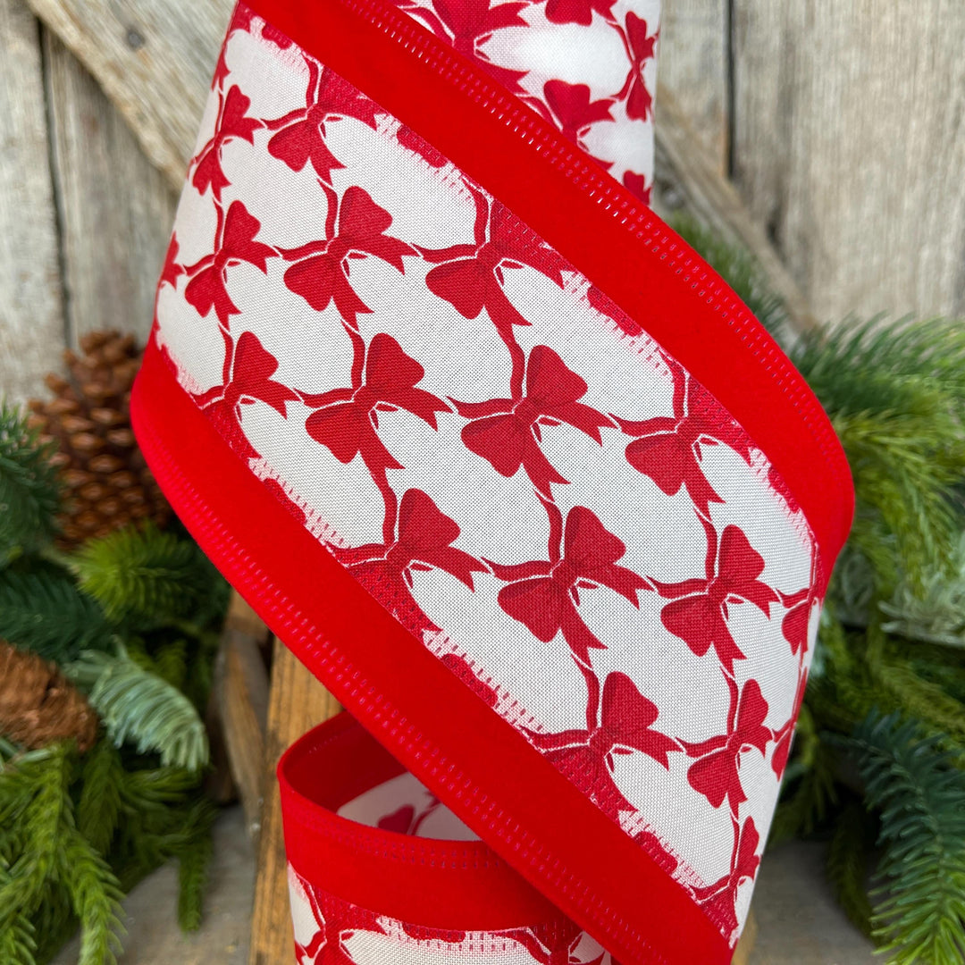 4" Coquette Bright Red Bow Ribbon, Red Bow Ribbon, Red Christmas Ribbon