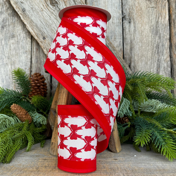 4" Coquette Bright Red Bow Ribbon, Red Bow Ribbon, Red Christmas Ribbon