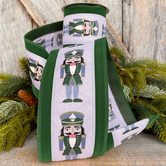 Nutcracker Christmas Ribbon: 4" Green Velvet Wired Canvas