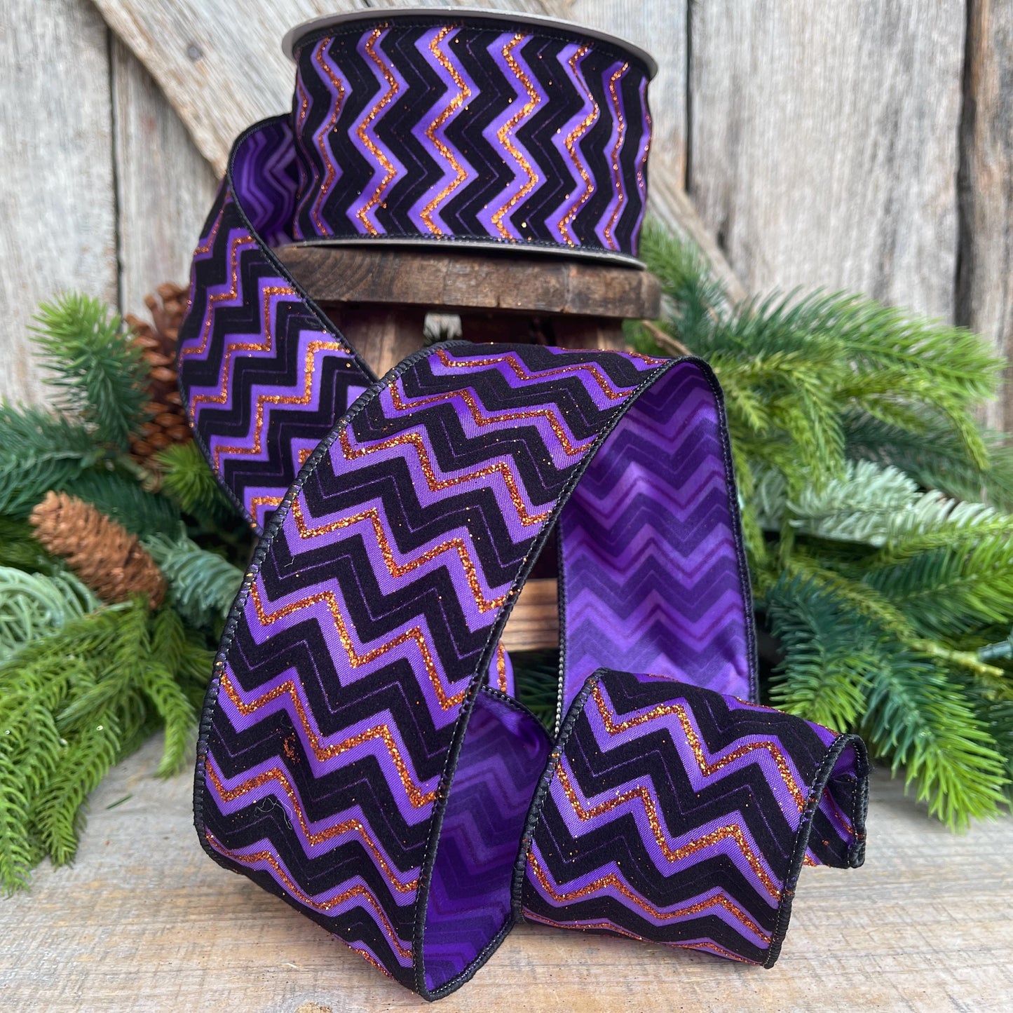 2.5" Purple Chevron Web Ribbon, Farrisilk Ribbon, Halloween RIbbon