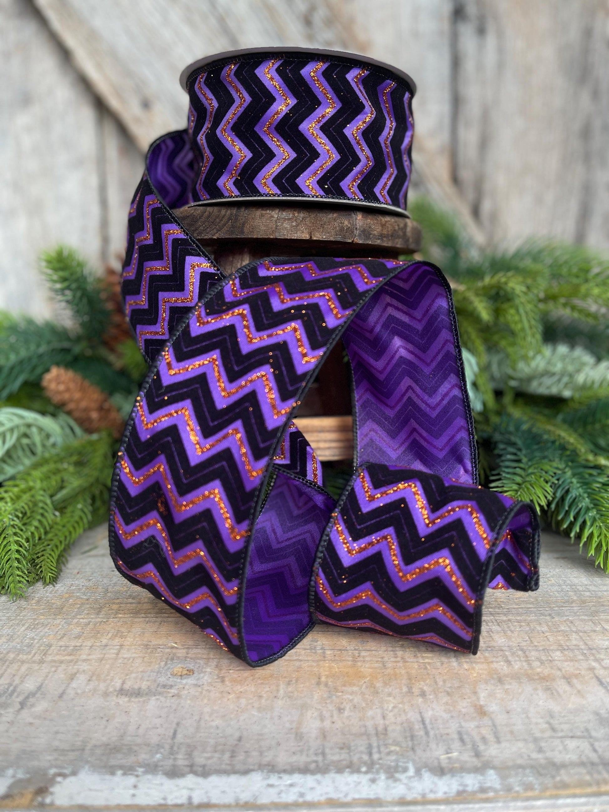 2.5" Purple Chevron Web Ribbon, Farrisilk Ribbon, Halloween RIbbon