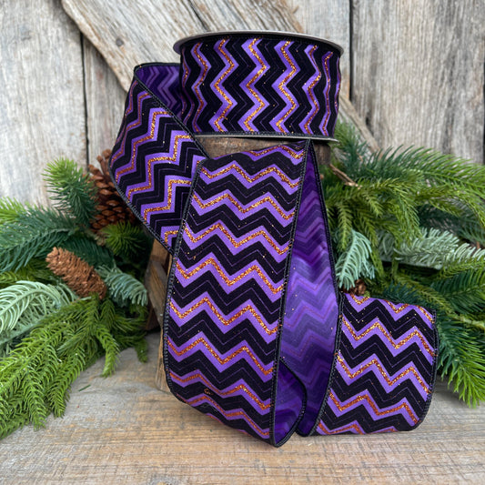 Purple Chevron Wired Ribbon: Halloween Farrisilk Ribbon, 2.5"