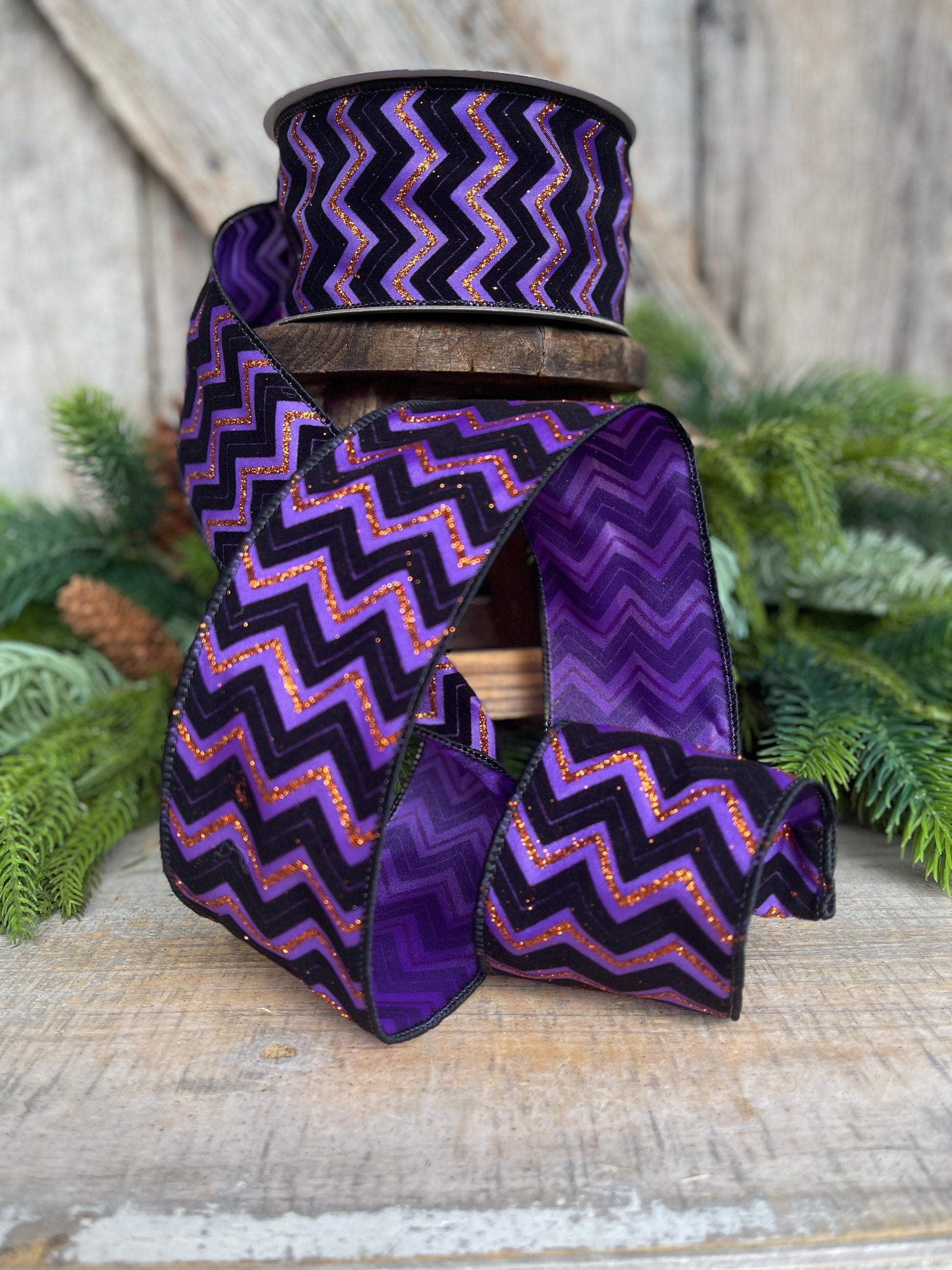 2.5" Purple Chevron Web Ribbon, Farrisilk Ribbon, Halloween RIbbon