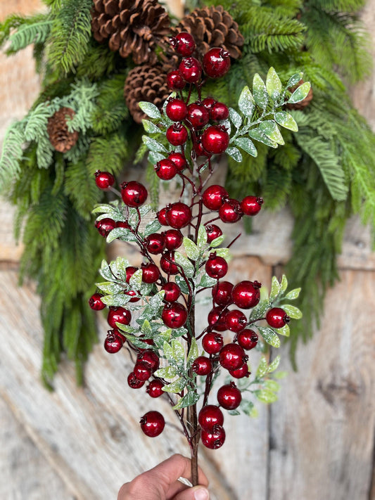 31" Red Burgundy Berry Spray, Christmas Berry Spray, Christmas Berries