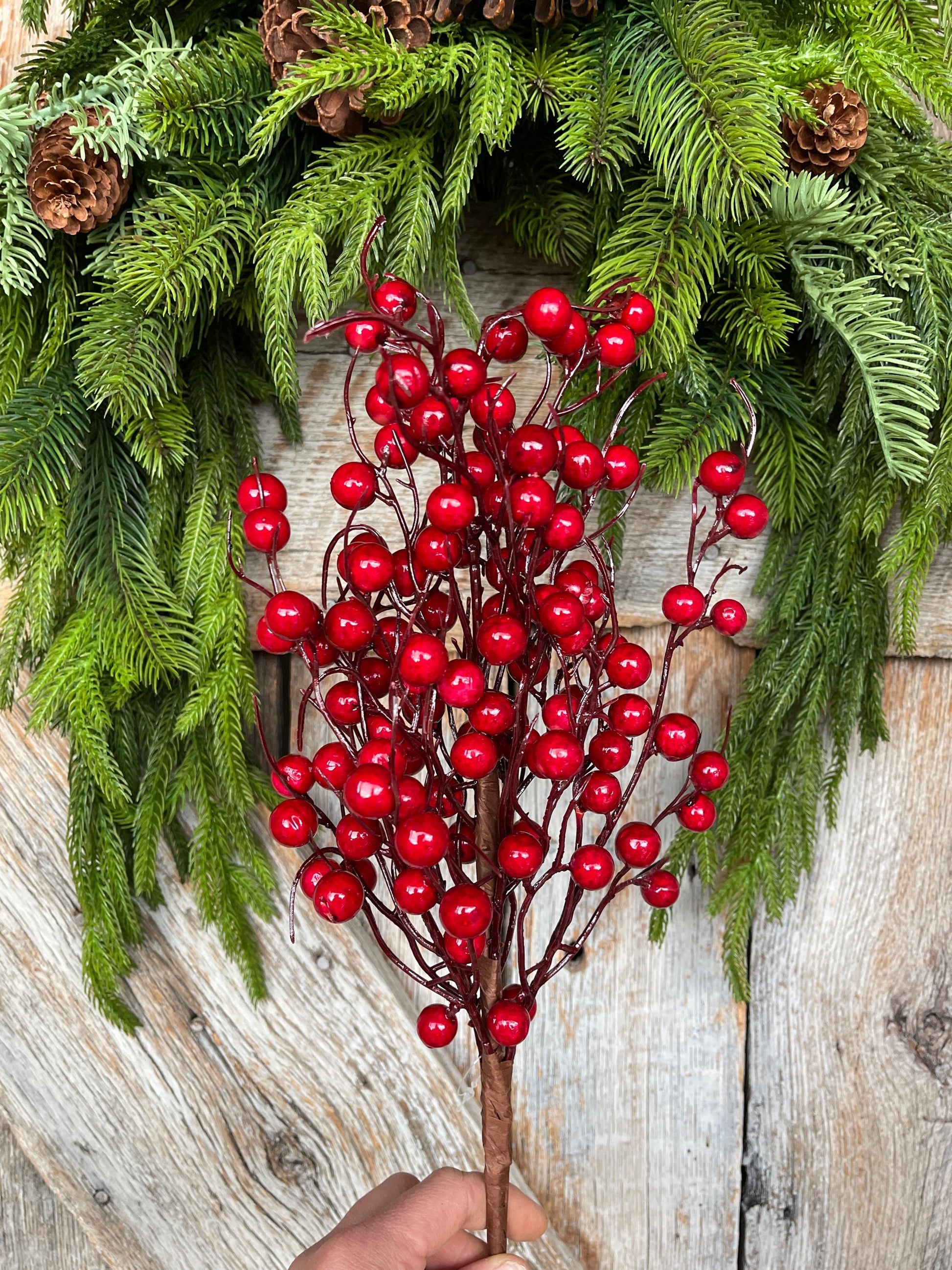 20" Red Berry Bush, Christmas Berries Stem, Christmas Tree Berries