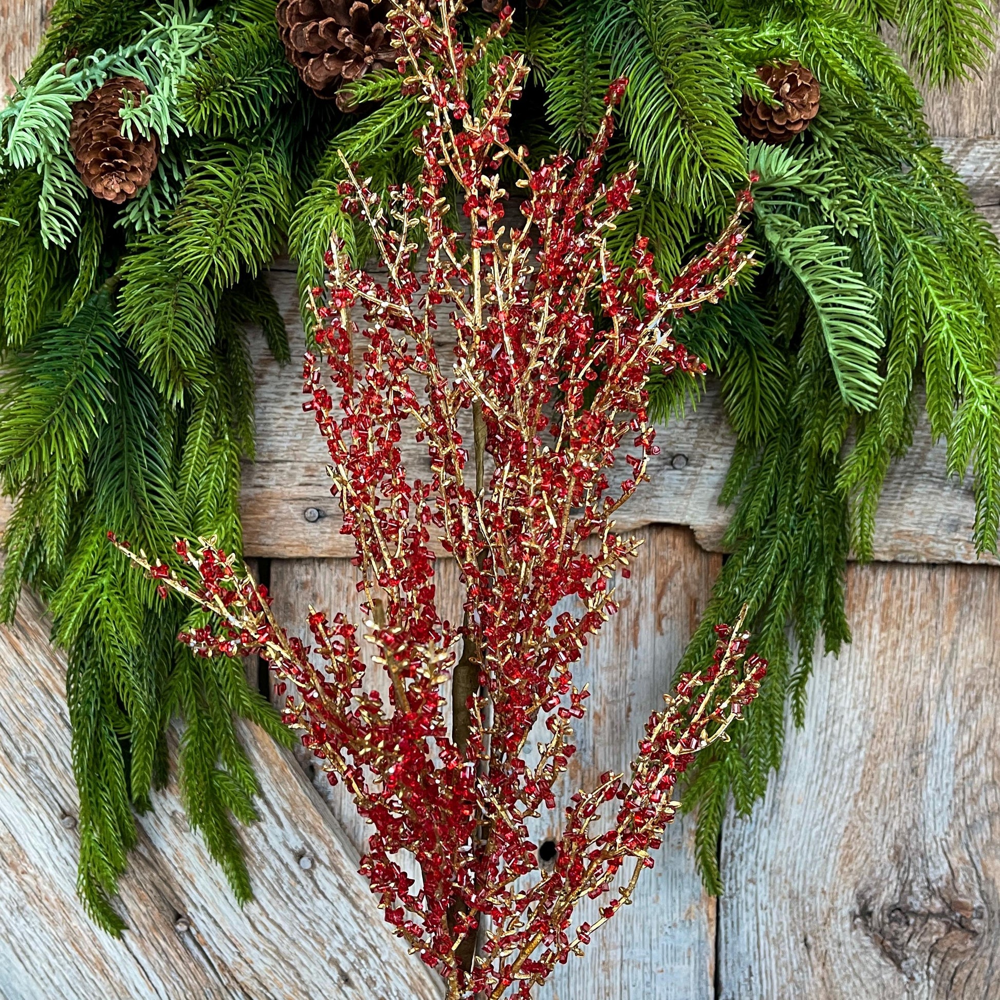 Red Iced Twig Spray, Christmas Spray for Tree, REd Jeweled Twig Floral Spray