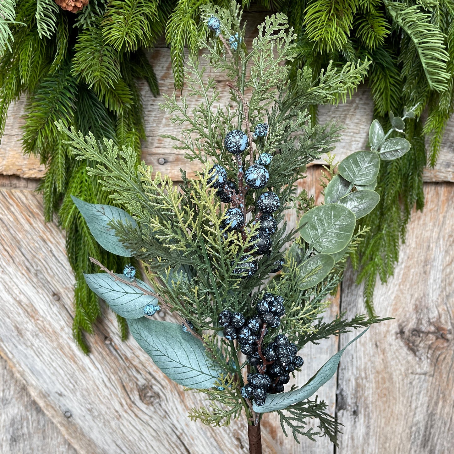 20" Blueberry Greenery Bush, Winter Blueberry Picks & Stems, Artifical Blueberry Floral Stem