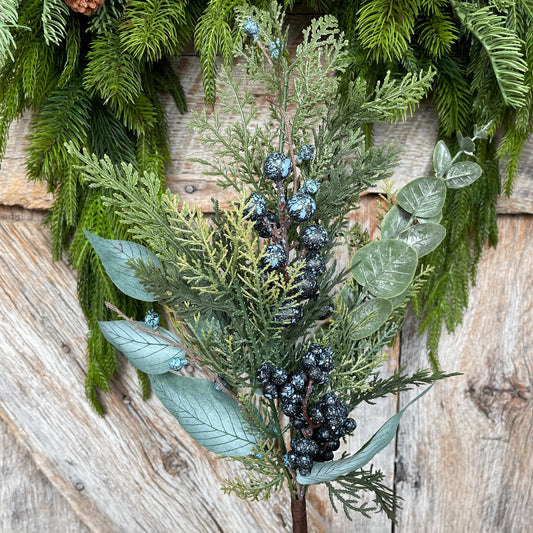 20" Blueberry Greenery Bush, Winter Blueberry Picks & Stems, Artifical Blueberry Floral Stem