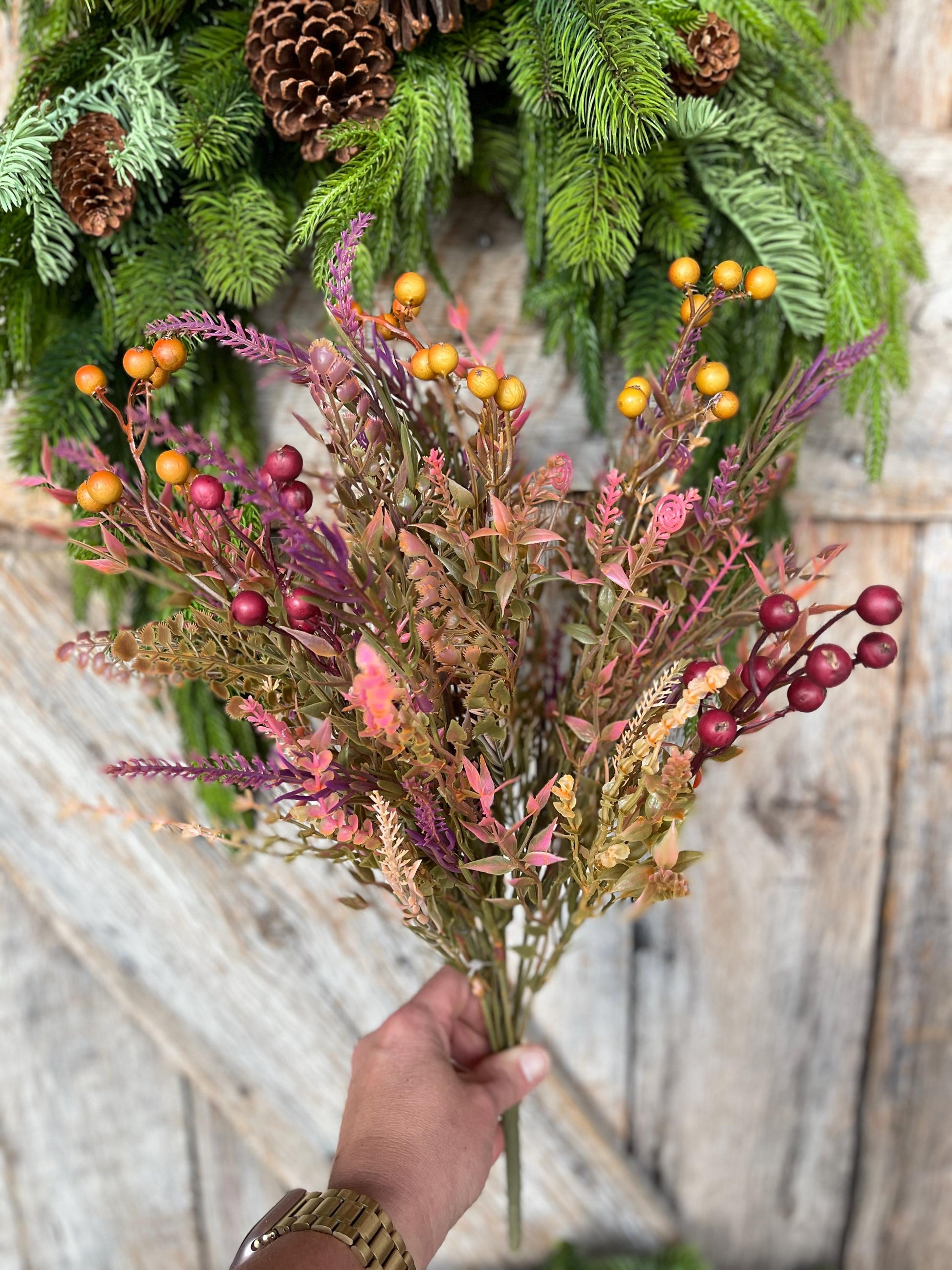 20" Fall Greenery Bush, Autum Plastic Greenery Bush, Wreath Filler, Fall bush, Purple autumn greenery, wreath supply, 85252