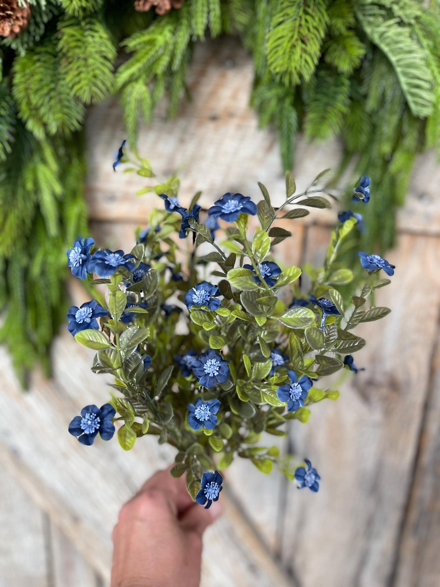 16" Blue Floral Bush, Blue Flower Bush, Fall Floral