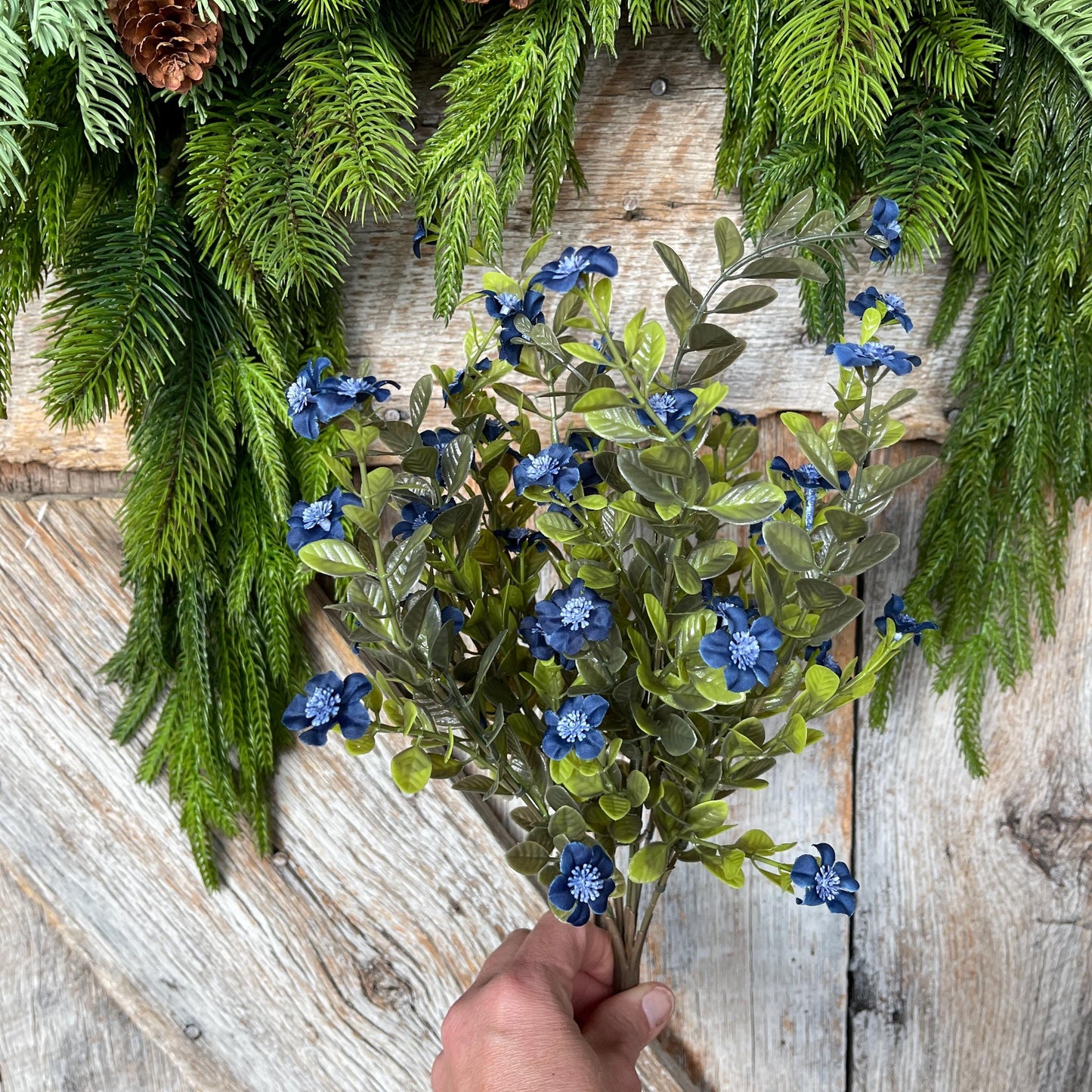 16" Blue Floral Bush, Blue Flower Bush, Fall Floral, Christmas Floral, 85152-BL