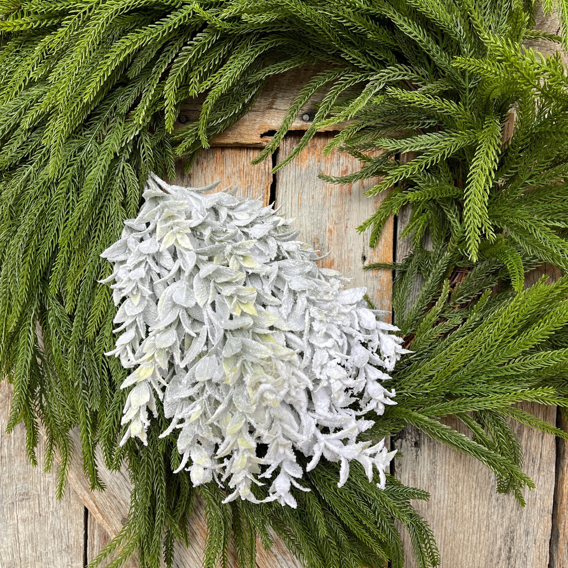 18" White Flocked Tea Leaf Greenery Bush, Christmas Greenery Bush