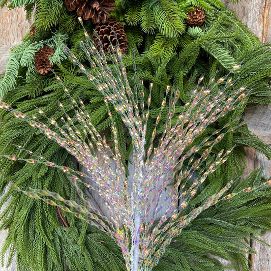 28" White Iridescent Twist Spray, Christmas Tree Topper Spray